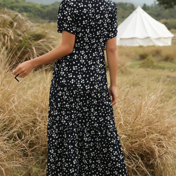 Dark blue v neck boho dress - Picture 3 of 3